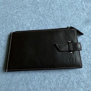 Levenger Black‎ Leather BiFold Wallet Card Holder Travel Organizer Monogram DLJ
